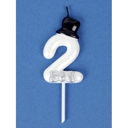 Candle for Cake "Gentleman", number "2", white