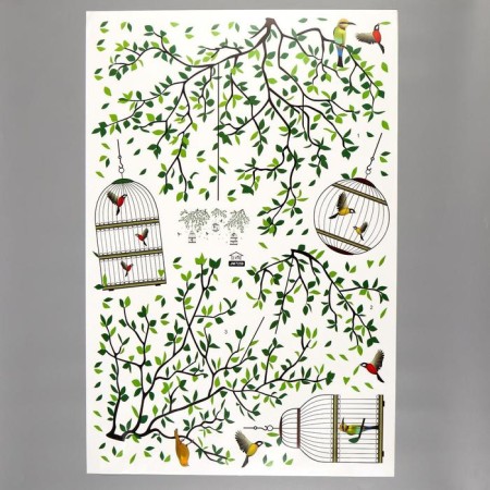 Sticking plastic interior color "Birds in cells in the garden" 60x90 cm-1