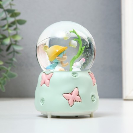 Souvenir polystone water ball light, music "Baby with a rabbit" MIX 8.5x8.5x12.8 cm-5