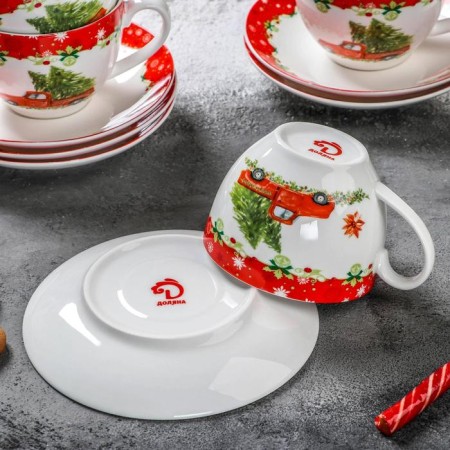 Service Porcelain Tea Daulay "New Year's Magic", 12 objects: 6 cups 280 ml, 6 saucer d = 15 cm-2
