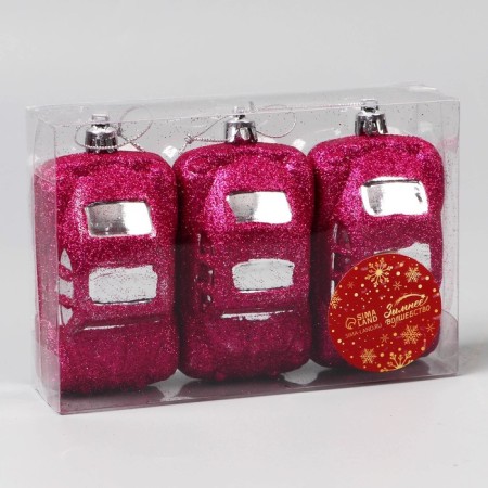 Set of jewelry plastic 3 pcs "Machines" 9x3.5 cm, pink-1