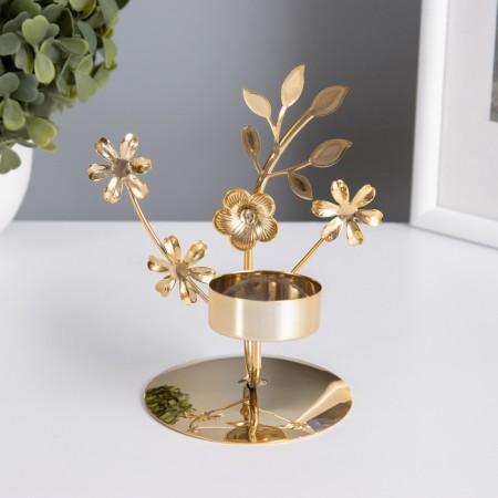 Summary for 1 candle metal d = 4 cm "spring flowers" gold 7.7x11.8x12.5 cm-1