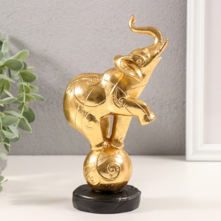 Souvenir Polystone "Elephant on a ball with patterns" gold 10x5.5x18.5 cm-3