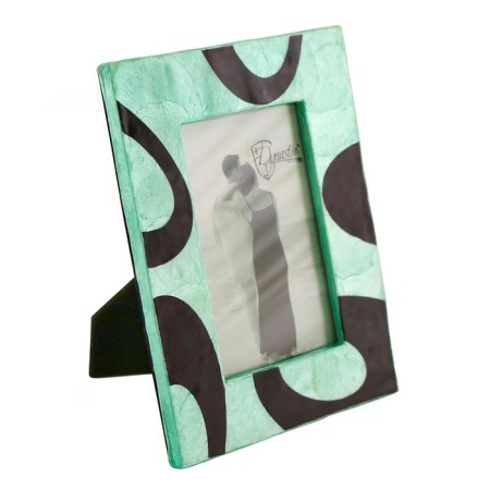 Photo frame, 10x15 cm, natural mother -of -pearl, black / turquoise color