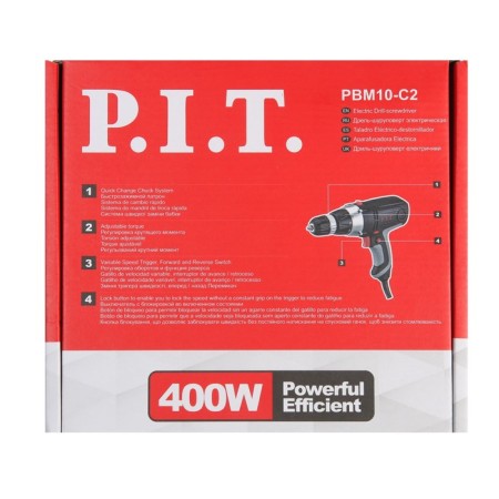 Drill Black Overput P.I.T. PBM10-C2, 400 W, 350/1050 rpm, 2 speeds, BZP 10 mm-6