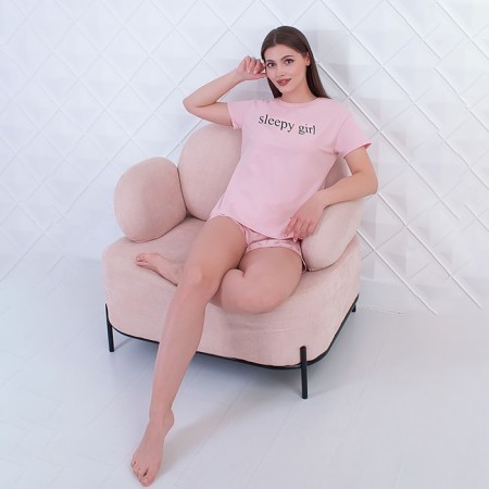 Female home set (T -shirt/shorts), powder color, size 50-2