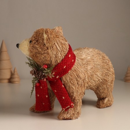 Decor "Bear in a knitted scarf with cones and berries" 12x22x19 cm-3