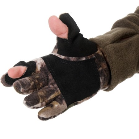 Gloves fleece "hunter" with leather pads, fleece, dark forest, p. 26-1
