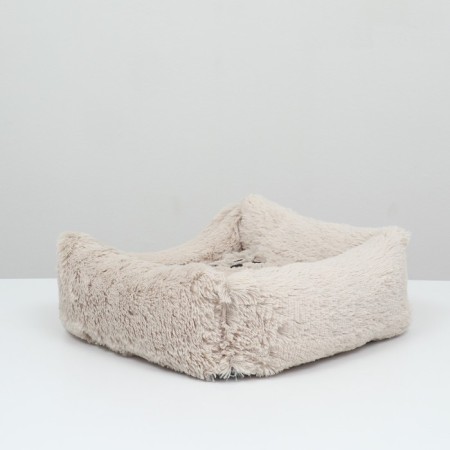 Stear with a pillow, fur, satin, perioteum, 45 x 45 x 15 cm, beige-3