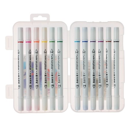 Set of markers 12 colors, bilateral, cystic and beveled tips-1
