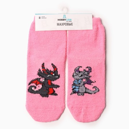 Women's terry socks "Dragon Family", pink color, size 36-40-2