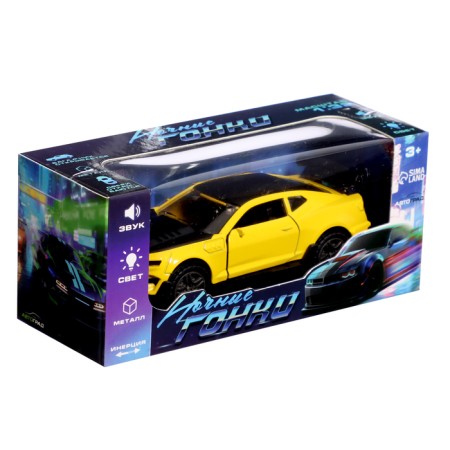 Metal machine "Night Racing", inertial, 1:32, doors, sound and light effects open, yellow color-4