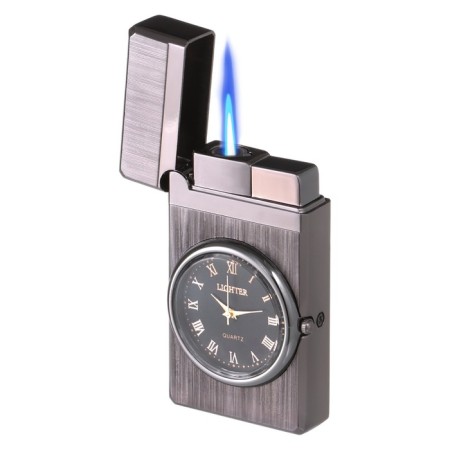Gas lighter with clock, piezo, flame adjustment, 1.5 x 3.7 x 6.8 cm-2