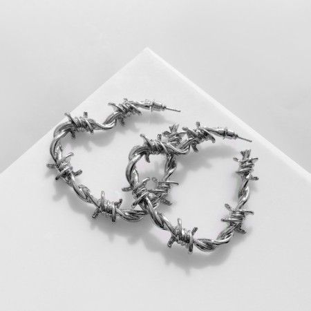 Earrings Metal "Wire" prickly, silver color-1