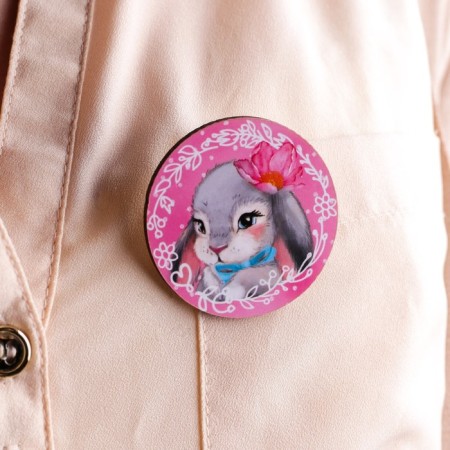 Gift set for the girl "Bunny", bag, brooch, pink color-5