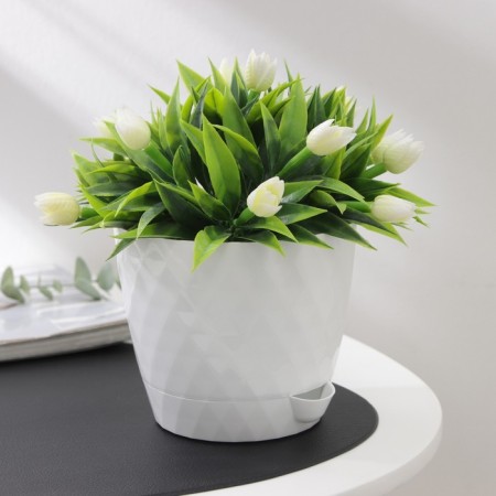 Pot for flowers with basal watering "Rumba", 1 l, white color-3