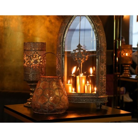 Summary Metal for 1 candle "Pattern. Pokkovka" aged gold 20.5x20x20.5 cm-7