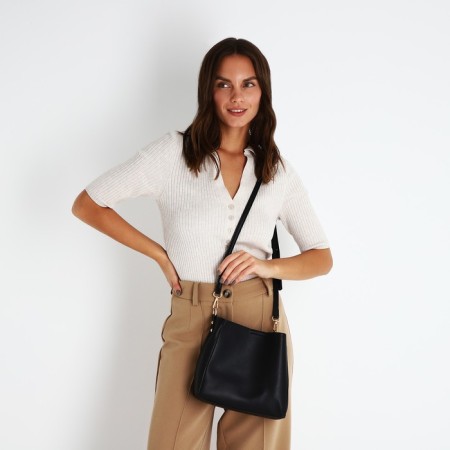Bag Cross-Bodi with a zipper, black color-6