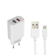 Network charger Luazon LCC-96, 2 USB, 2 A, Lightning cable, white