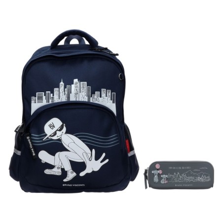 School backpack Bruno VisConti "City Engine", 40 x 30 x 19 cm, ergonomic back, pencil case as a gift-1