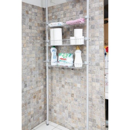 Bathroom storage system with 3 adjustable shelves on 2 tubes-1