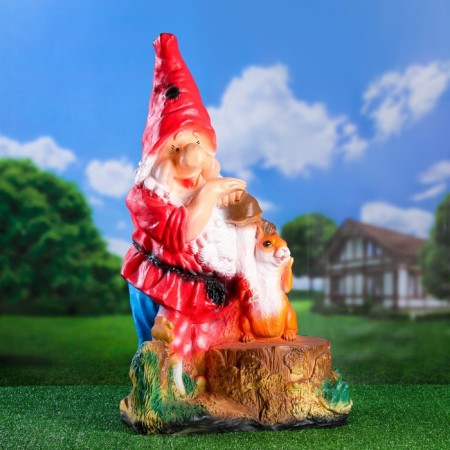 Garden figure "Dwarf with squirrel" large 20x40x75cm