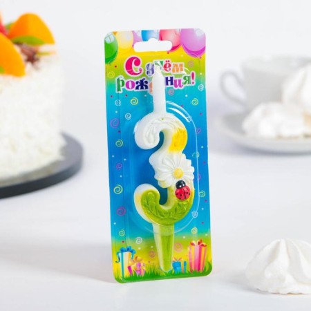 Candle for the cake "Chamomile", 10.2 cm, multi -colored number "3"-1