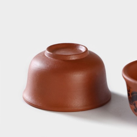 A set for the tea ceremony ceramic "Dragon", 5 items: 4 bowls 25 ml, kettle 200 ml, brown color-3
