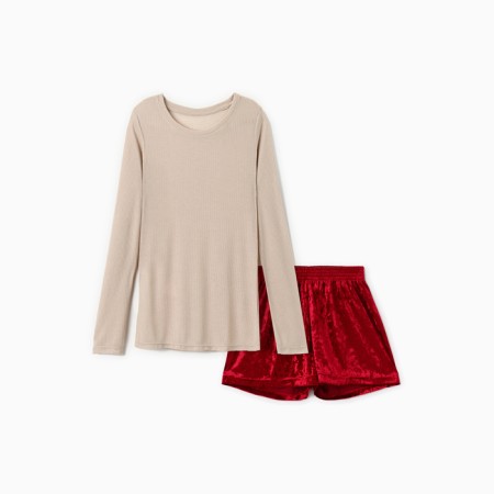 Home Home (longsliv and shorts) KAFTAN "velvet", 44-46, Bordeaux/beige-5