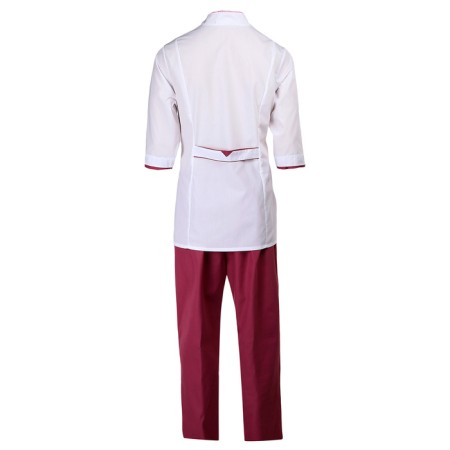 The suit of the chef is female, p. 48-50, white/plum color-1