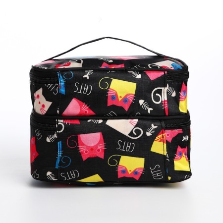Cosmetic bag, 2 parts on zippers, black color-1