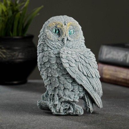 Figure "Owl on the hemp" gray-blue 10x9x14.5cm-4