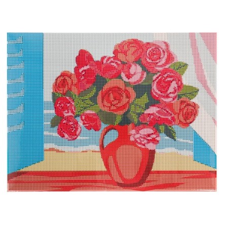 Diamond mosaic with a complete filling on the subframe "Piones on the window", 30 × 40 cm-1