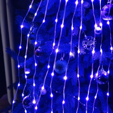 Smart garland "Horse tail" 10 threads 1 m dew, ip20, silver thread, 100 LED, remote control, application, glow RGB, USB-5