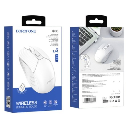 Mouse Borofone BG5, wireless, optical, 1600 dpi, from one AAA battery, white-4