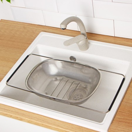 A colander - a sieve on a sliding sink, 34.5 × 24 × 7.5 cm, sliding, stainless steel-6