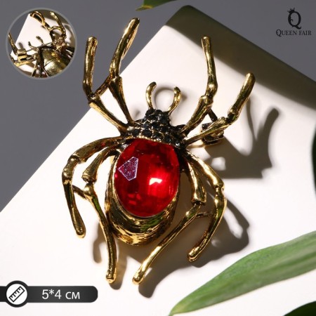 Brooch "Spider", red-gray color in black gold