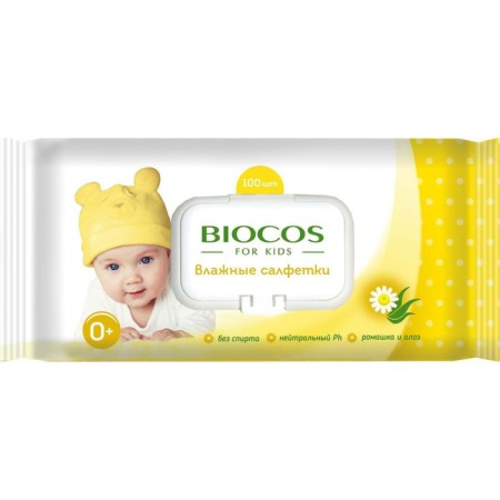 Wet napkins Biocos for Kids, children, with a valve, 100 pcs.