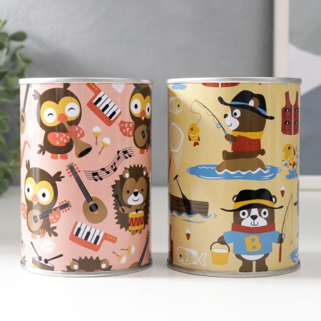 Piggy bank Metal Bank "Fun adventures" mix 7.5x7.5x10 cm-3