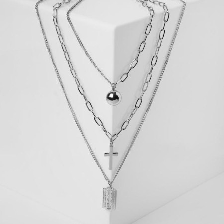 Piece "chain" razor, cross, bead, color silver, 50 cm