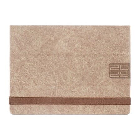 Dated 2025 planning, 250 x 190 mm, 54 sheets, gluing, Escalada, hard -leather cover, pancake embossing, tinted block 70 g/m2, beige beige.