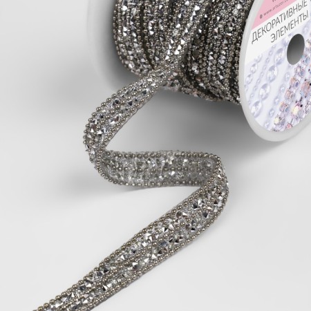 Rhinestones and beads are thermoclayes, width - 10 mm, 4.5 ± 0.5 m, silver color-1