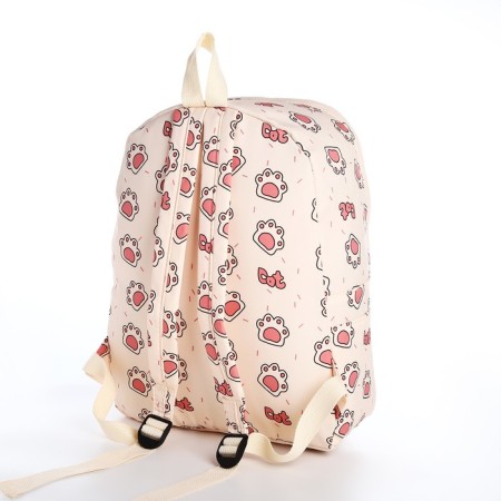 School backpack of textiles on a zipper, 3 pockets, beige/pink color-3