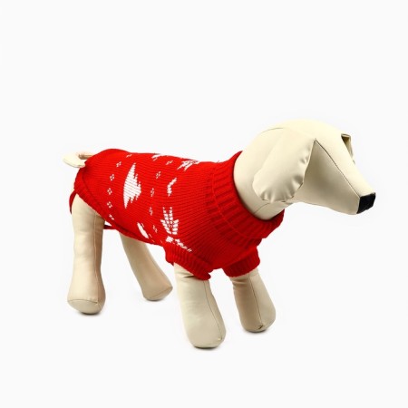 Clothing for dogs. Knitted sweater with "New Year" ornament, red, size m-1
