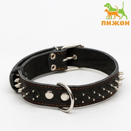 Collar leather two-layer rogging "hedgehog", 65 x 3.5 cm, Osh 50-60 cm, black