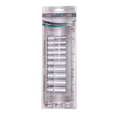 Set of end heads Stels 13604, 3/8 ", hexagonal, elongated, CRV, 8-19 mm, 10 pcs.-3