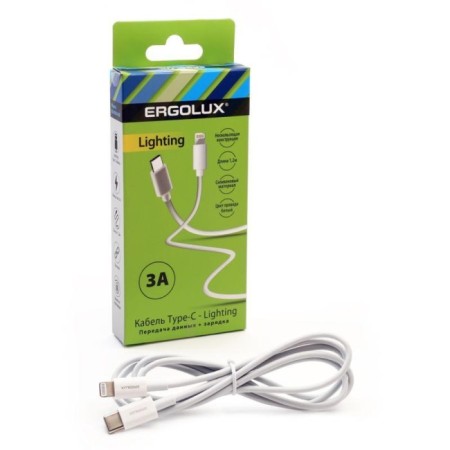 Ergolux, Type C-Lightning cable, 3 a, 1.2 m, charging + data transfer, white