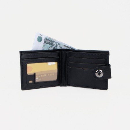 Male purse for magnet, department for bills, for maps, for coins, black color-4