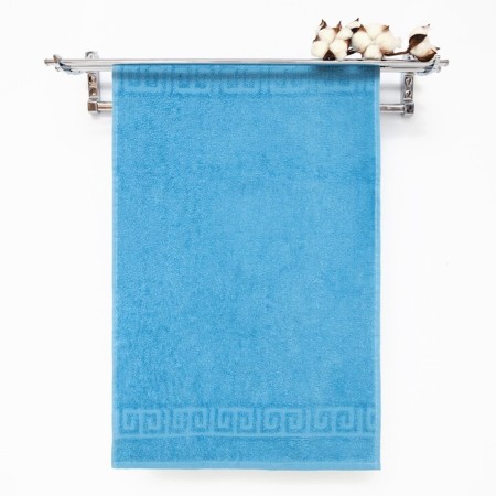Terry towel with a Greek border 50x90 cm, Alaskan Blue, cotton 100%, 430g/m2