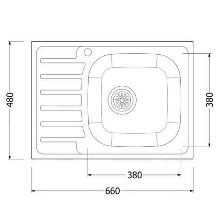 Kitchen sink "Vladiks", cut, with a siphon, 66x48 cm, right, stainless steel 0.6 mm-6